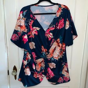 Floral Plus Twisted Front Blouse